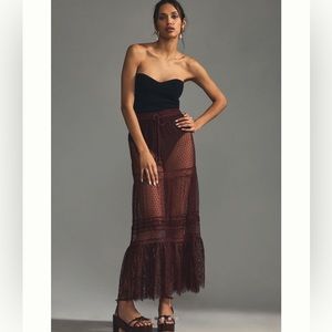🆕 NWT Anthropologie Sheer Lace Maxi Skirt size XL chocolate brown